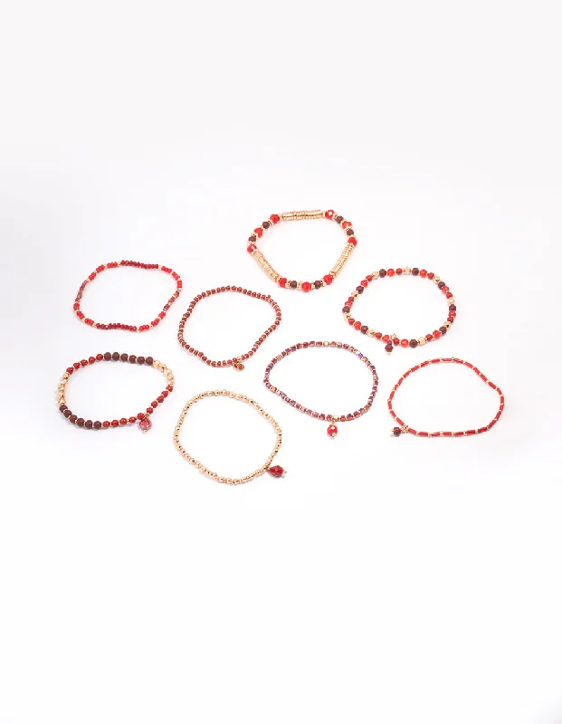Colored Stone Bangles for Women-Red Multi Stone Adjustable Bracelet
