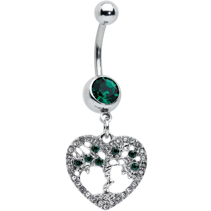 Comfortable Belly Rings for Casual Looks -Green Gem Heart Tree Valentines Day Dangle Belly Ring Comfortable Belly Rings for Casual Looks -Green Gem Heart Tree Valentines Day Dangle Belly Ring