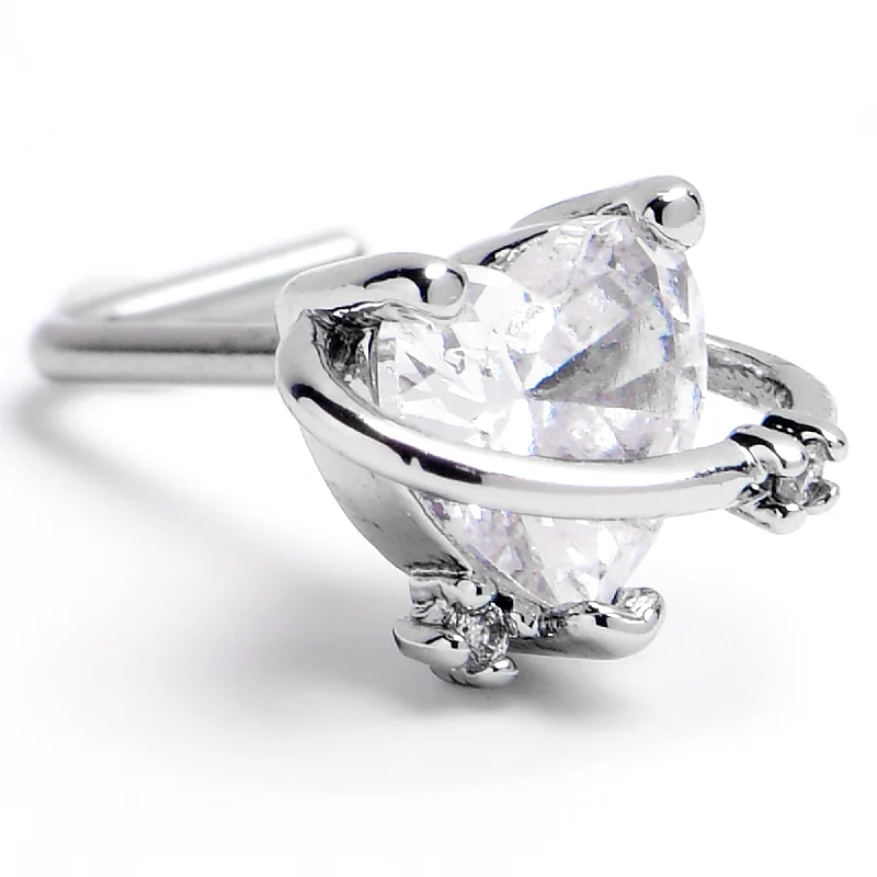 Beautiful Nose Rings with Sparkles -20 Gauge 1/4 Clear CZ Gem Heart Saturn L Shape Nose Ring Beautiful Nose Rings with Sparkles -20 Gauge 1/4 Clear CZ Gem Heart Saturn L Shape Nose Ring