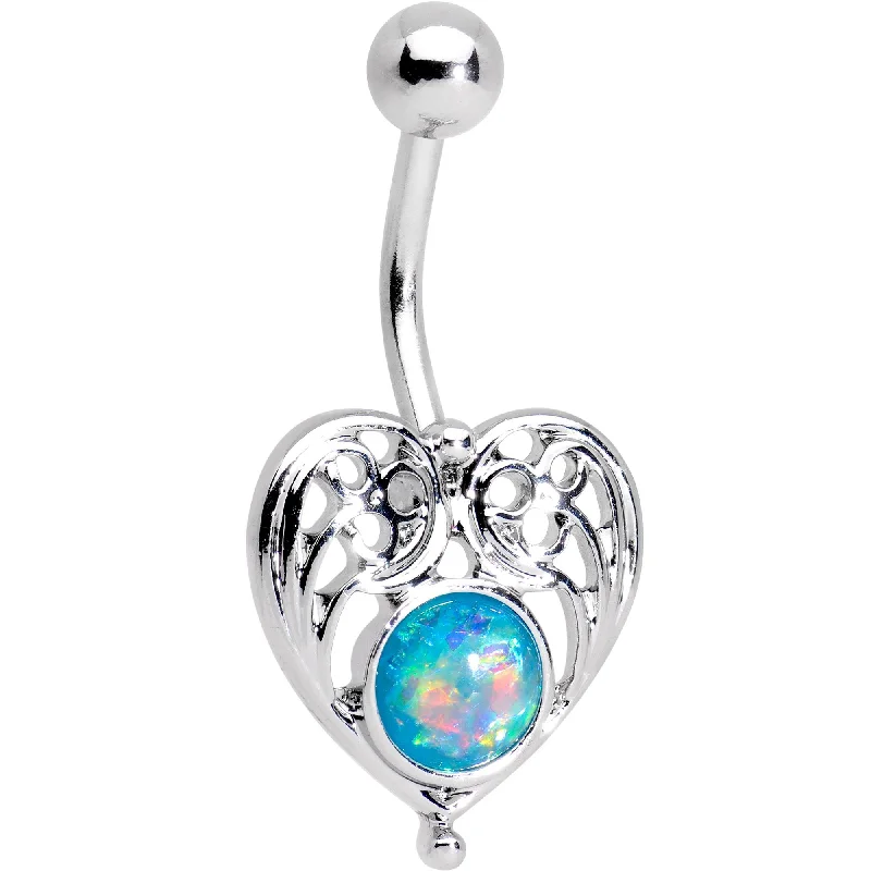 Belly Rings with Unique Features for Modern Style -Blue Faux Opal Heavenly Heart Belly Ring Belly Rings with Unique Features for Modern Style -Blue Faux Opal Heavenly Heart Belly Ring