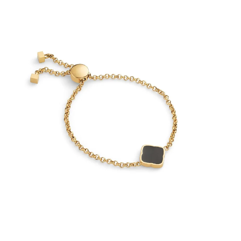 Women's Bangles with Designer Style-Black Enamel Clover Bracelet (Gold)