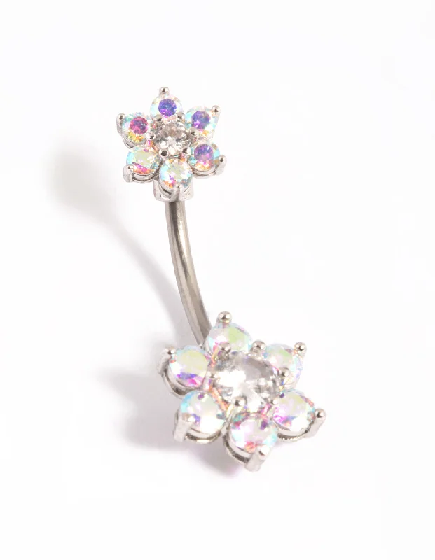 Comfortable Belly Rings for Chic Comfort -Titanium Daisy Belly Bar