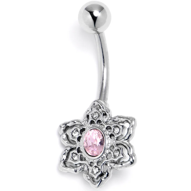 Comfortable Belly Rings with Adjustable Fit -Clear Pink Gem Blooming Beauty Flower Belly Ring Comfortable Belly Rings with Adjustable Fit -Clear Pink Gem Blooming Beauty Flower Belly Ring