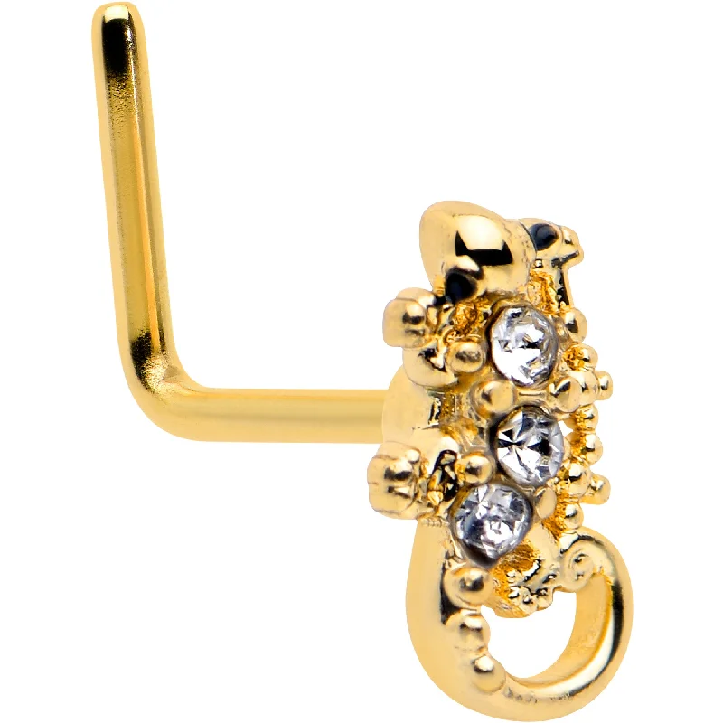 Nose Rings with Unique Designs for All -20 Gauge 7mm Clear Gem Gold Tone Luscious Lizard L Shape Nose Ring Nose Rings with Unique Designs for All -20 Gauge 7mm Clear Gem Gold Tone Luscious Lizard L Shape Nose Ring