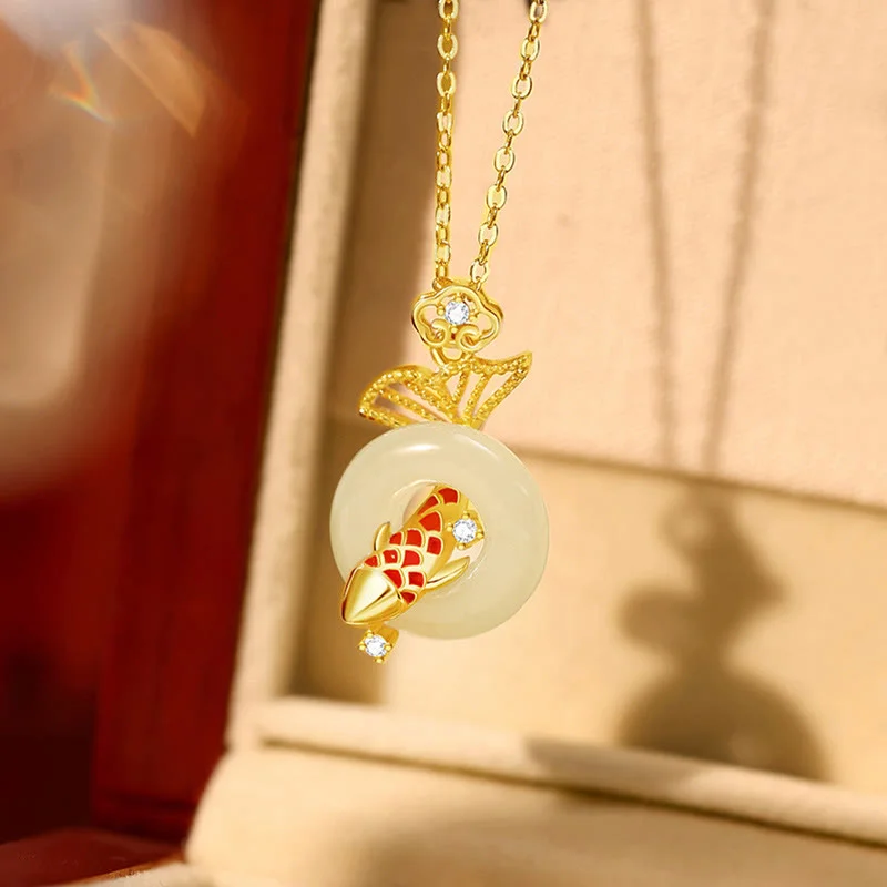 Shop Classic Women's Necklaces & Pendants with a Modern Twist-Buddha Stones Natural Hetian Jade 925 Sterling Silver Plated Gold Koi Fish Peace Buckle Luck Necklace Pendant Shop Classic Women's Necklaces & Pendants with a Modern Twist-Buddha Stones Natural Hetian Jade 925 Sterling Silver Plated Gold Koi Fish Peace Buckle Luck Necklace Pendant