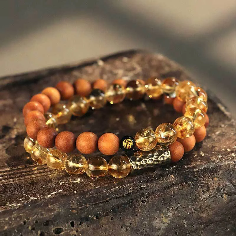Women's Bangles with Floral Patterns-Buddha Stones Citrine Sandalwood Bodhi Seed Protection Double Wrap Bracelet Women's Bangles with Floral Patterns-Buddha Stones Citrine Sandalwood Bodhi Seed Protection Double Wrap Bracelet
