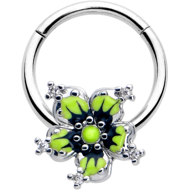 Women's Earrings – Elegant Designs for Every Personality--16 Gauge 3/8 Clear CZ Gem Go Green Flower Hinged Segment Ring Women's Earrings – Elegant Designs for Every Personality--16 Gauge 3/8 Clear CZ Gem Go Green Flower Hinged Segment Ring