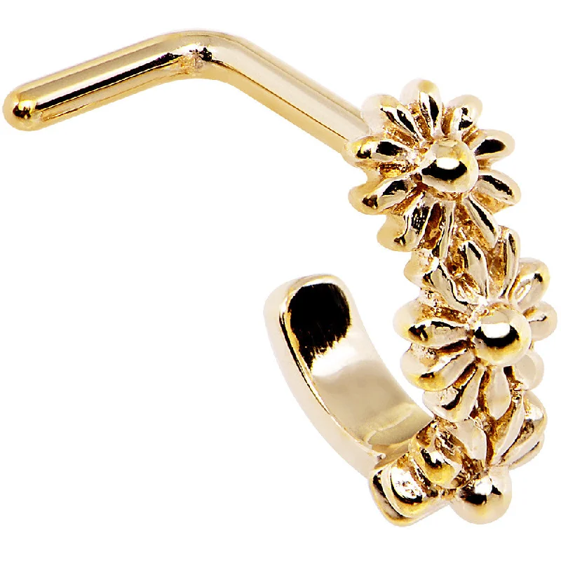 Nose Rings for Bold Fashion Statements -18 Gauge Gold PVD Daisy Flower Chain Faux Hoop L Shaped Nose Ring Nose Rings for Bold Fashion Statements -18 Gauge Gold PVD Daisy Flower Chain Faux Hoop L Shaped Nose Ring