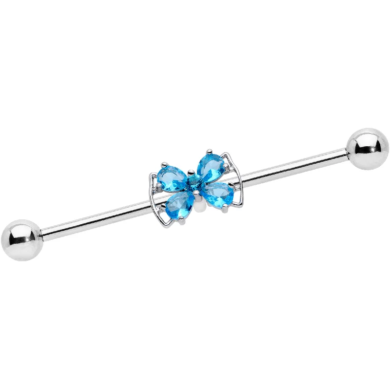 Women's Earrings – Elegant Designs for Every Personality--14 Gauge Aqua CZ Gem Beauty Bow Industrial Barbell 38mm Women's Earrings – Elegant Designs for Every Personality--14 Gauge Aqua CZ Gem Beauty Bow Industrial Barbell 38mm