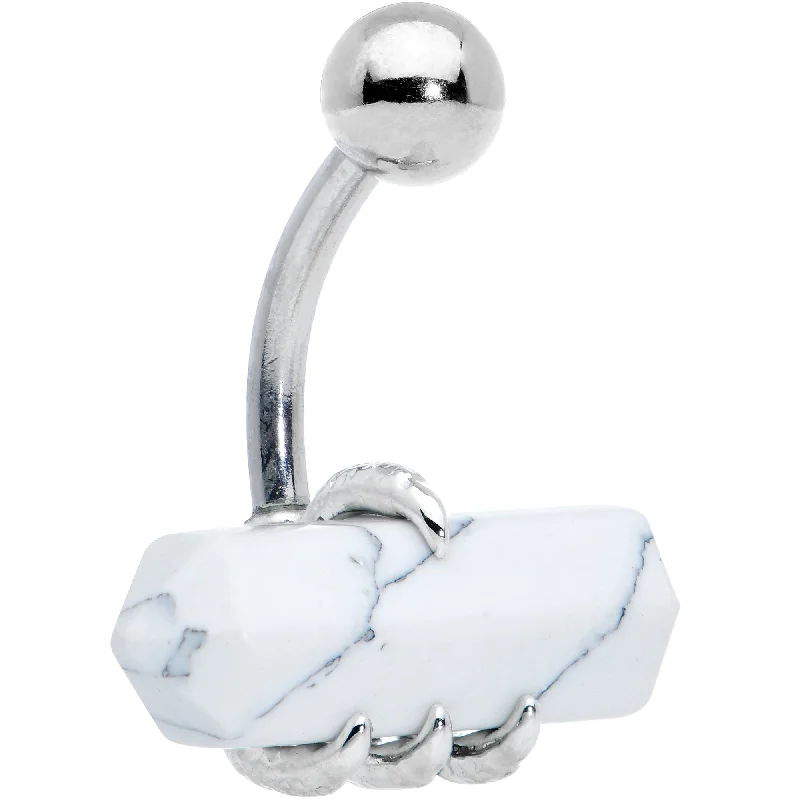 Stylish Belly Rings for Women Who Love Fashion -White Howlite Stone Claw Belly Ring