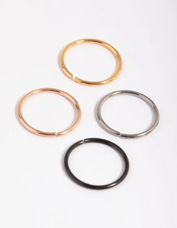 Silver Hoop Nose Rings -Titanium Basic Nose Ring 4-Pack