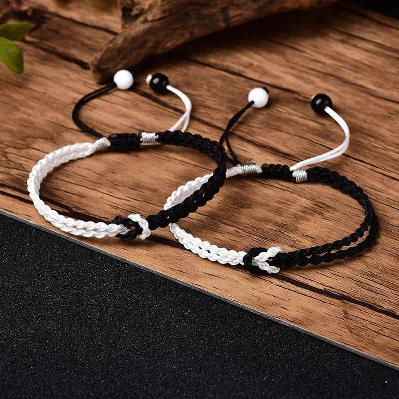 Custom Wedding Bangles for Women-Buddha Stones Handmade Black White Rope Braided Healing Bracelet Custom Wedding Bangles for Women-Buddha Stones Handmade Black White Rope Braided Healing Bracelet