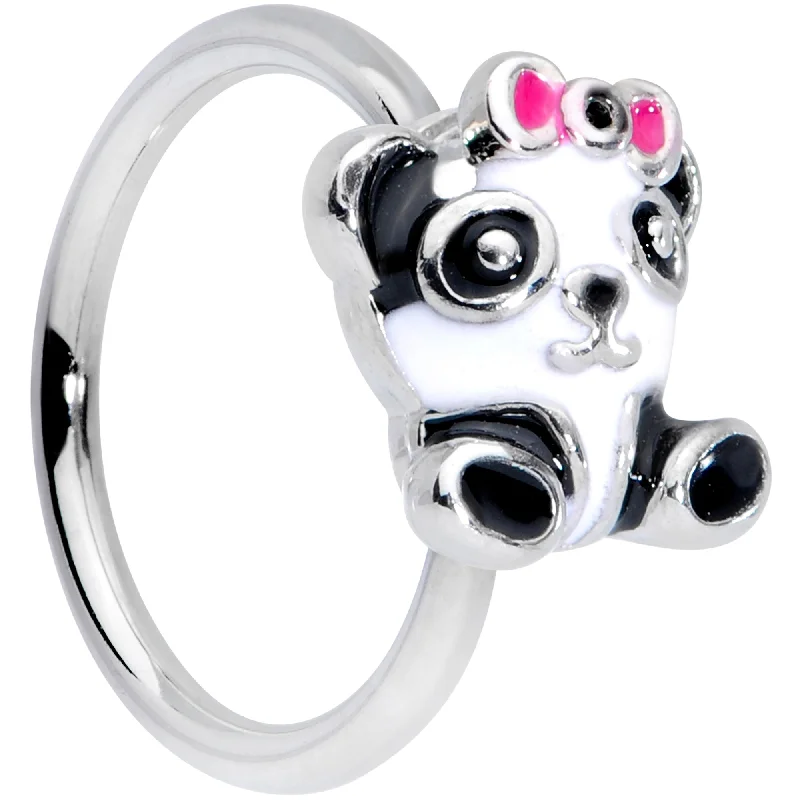 Nose Rings with Chic Touch -18 Gauge 3/8 Black White Precious Panda Nose Hoop