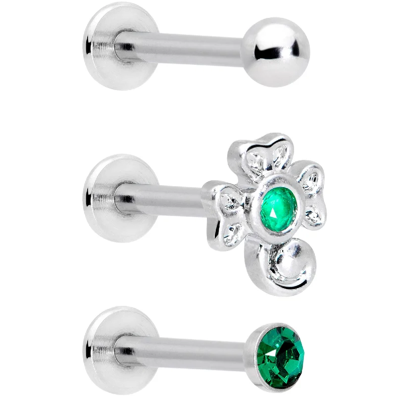 Simple Lip Rings for Minimalist Style16 Gauge 5/16 Green Gem St Patricks Day Shamrock Labret Set of 3