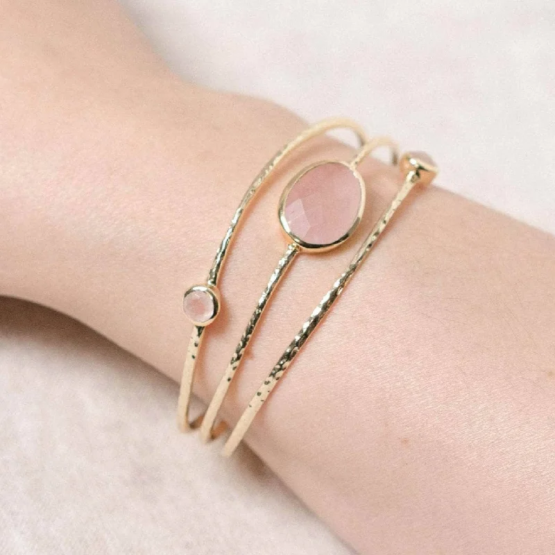 Pearl Bangles for Women-Rose Quartz Golden Bracelet