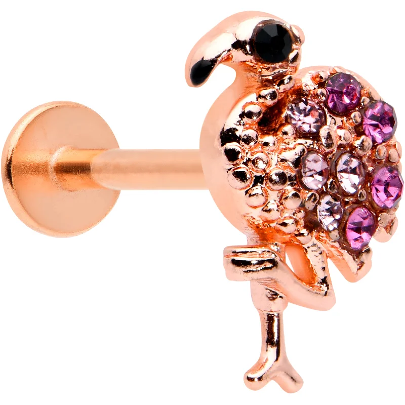 Beautiful Lip Rings with Artistic Design16 Gauge 5/16 Pink Gem Rose Gold Tone Fashion Flamingo Labret Tragus Beautiful Lip Rings with Artistic Design16 Gauge 5/16 Pink Gem Rose Gold Tone Fashion Flamingo Labret Tragus