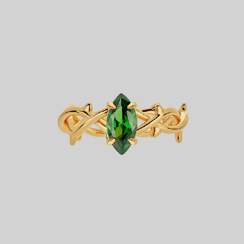 Chic Women's Rings for Fashion-Forward Looks-REVIVAL. Green CZ Thorn Band Ring - Gold Chic Women's Rings for Fashion-Forward Looks-REVIVAL. Green CZ Thorn Band Ring - Gold