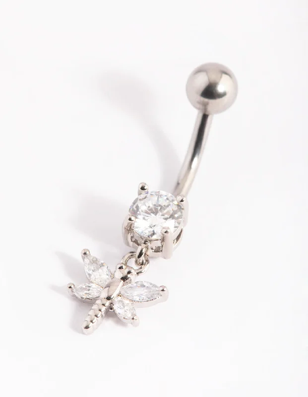 Unique Belly Rings for Fashion-Lovers -Surgical Steel Dragonfly Diamante Belly Bar