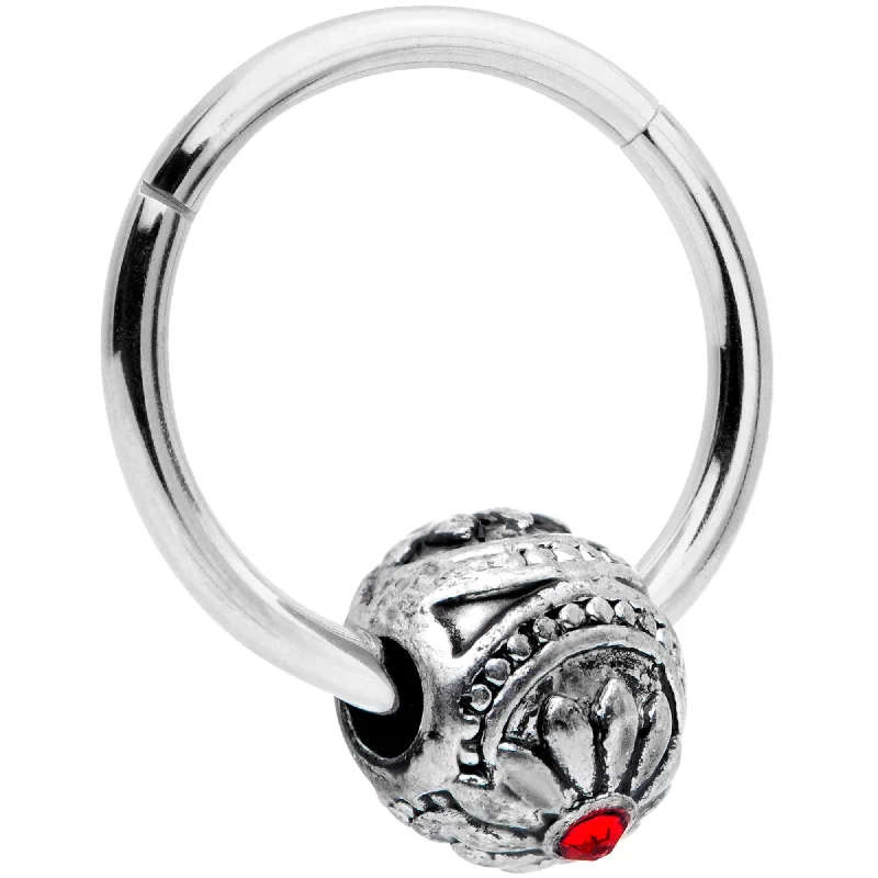 Beautiful Lip Rings with Shiny Accents16 Gauge 3/8 Red Gem Sumptuous Abstract Bead Hinged Segment Ring