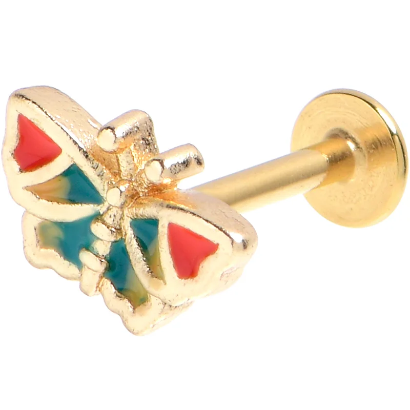 Comfortable and Fashionable Lip Rings16 Gauge 5/16 Gold Tone Sunrise Butterfly Labret Monroe Tragus