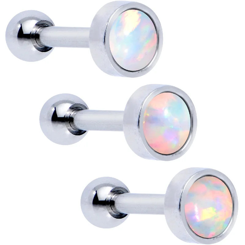 Women's Earrings – Elegant Designs for Every Personality--16 Gauge 1/4 White Faux Opal Tragus Cartilage Earring 3 Pack Set