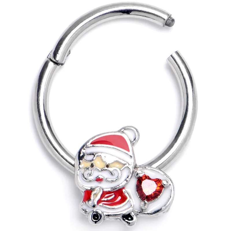 Timeless Nose Rings for Every Woman -16 Gauge 3/8 Red Gem Santa Bag Heart Hinged Segment Ring