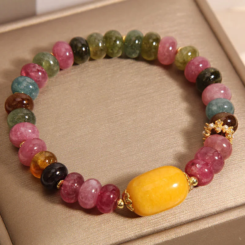 Round Bangles for Women-Buddha Stones Natural Tourmaline Topaz Positive Bracelet