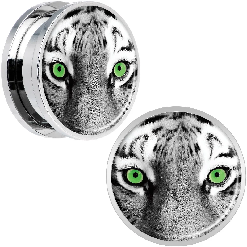 Women's Earrings – Elegant Designs for Every Personality--Black White Tiger Eyes Steel Screw Fit Plug Set 20mm Women's Earrings – Elegant Designs for Every Personality--Black White Tiger Eyes Steel Screw Fit Plug Set 20mm