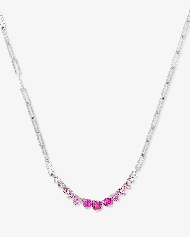 Shop Classic Women's  Necklaces & Pendants with a Modern Twist-Not Your Basic Graduated Ombré Samantha Tennis Necklace - Silver|Pink Sapphire Ombré
