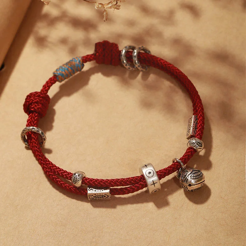 Elegant Bangles for Women with Glittering Stones-Buddha Stones 925 Sterling Silver Gold Swallowing Beast Koi Fish Wealth Handcrafted Braided Bracelet