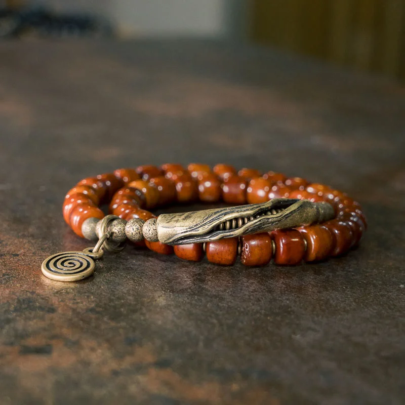 Men's Bracelets with Skull Charms-Buddha Stones Yak Bone Copper Double Wrap Balance Bracelet Men's Bracelets with Skull Charms-Buddha Stones Yak Bone Copper Double Wrap Balance Bracelet