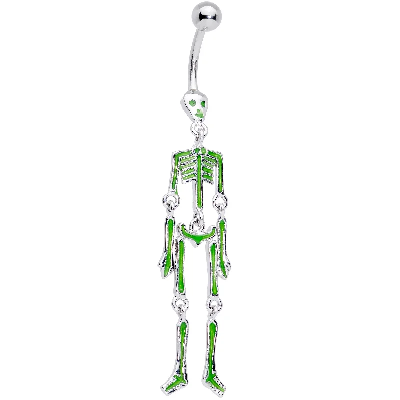 Comfortable Belly Rings with Modern Appeal -Green Hinged Halloween Skeleton Dangle Belly Ring Comfortable Belly Rings with Modern Appeal -Green Hinged Halloween Skeleton Dangle Belly Ring