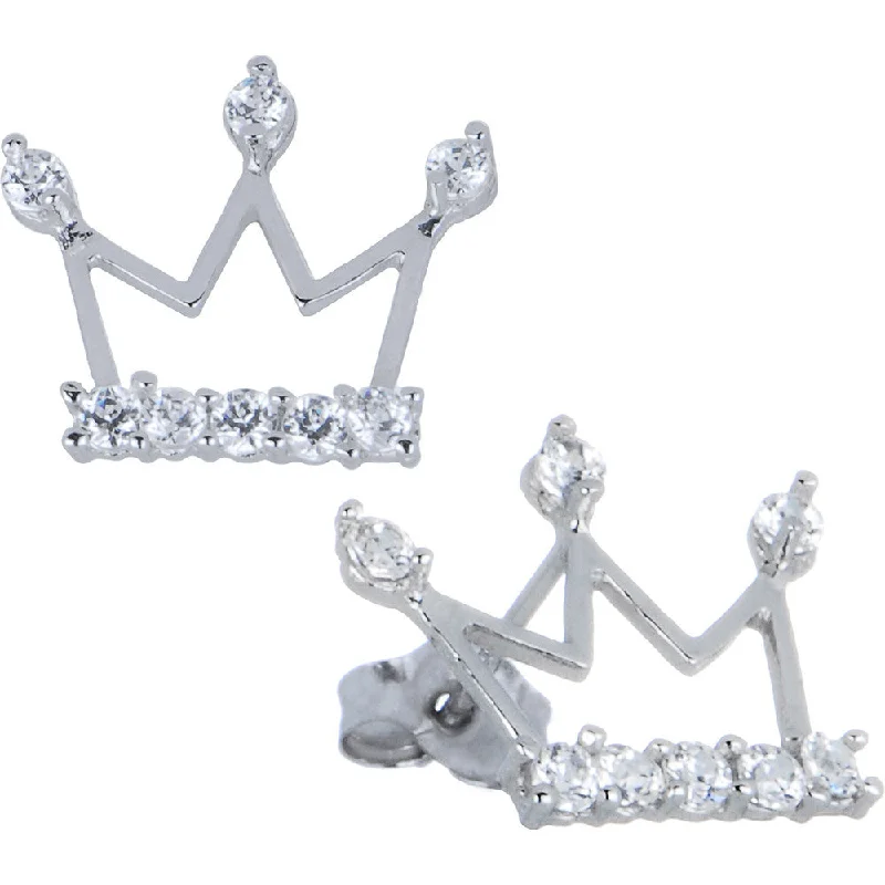 Women's Earrings – Elegant Designs for Every Personality--14kt White Gold Cubic Zirconia Crown Stud Earrings
