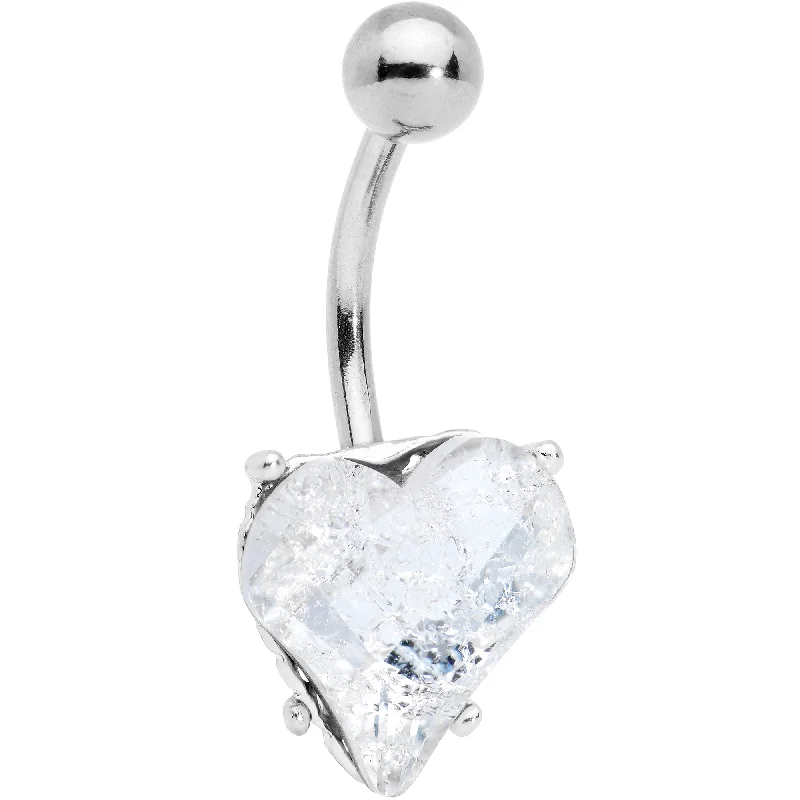 Comfortable Belly Rings for Unique Fashion -Clear Gem Big Heart Valentines Belly Ring Comfortable Belly Rings for Unique Fashion -Clear Gem Big Heart Valentines Belly Ring