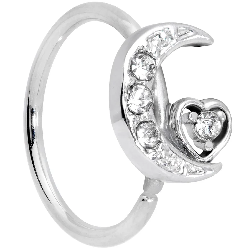 Nose Rings with Bright Shine for Bold Looks -20 Gauge 5/16 Clear CZ Gem Moon Heart Nose Hoop Nose Rings with Bright Shine for Bold Looks -20 Gauge 5/16 Clear CZ Gem Moon Heart Nose Hoop