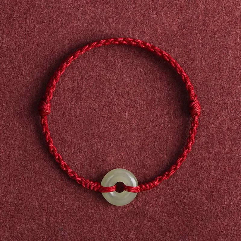 Men's Casual Bracelets-Buddha Stones Natural Hetian Jade Peace Buckle Protection Luck Braided Bracelet Anklet Men's Casual Bracelets-Buddha Stones Natural Hetian Jade Peace Buckle Protection Luck Braided Bracelet Anklet