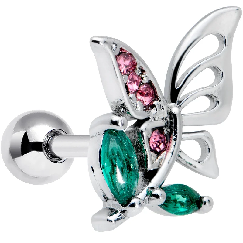 Women's Earrings – Elegant Designs for Every Personality--16 Gauge 1/4 Pink Green Gem Floral Butterfly Cartilage Tragus Earring Women's Earrings – Elegant Designs for Every Personality--16 Gauge 1/4 Pink Green Gem Floral Butterfly Cartilage Tragus Earring