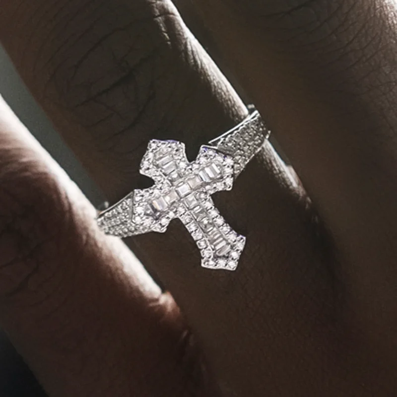Top Men's Rings – Crafted for Every Style Diamond Baguette Gothic Cross Ring in White Gold Vermeil Top Men's Rings – Crafted for Every Style Diamond Baguette Gothic Cross Ring in White Gold Vermeil