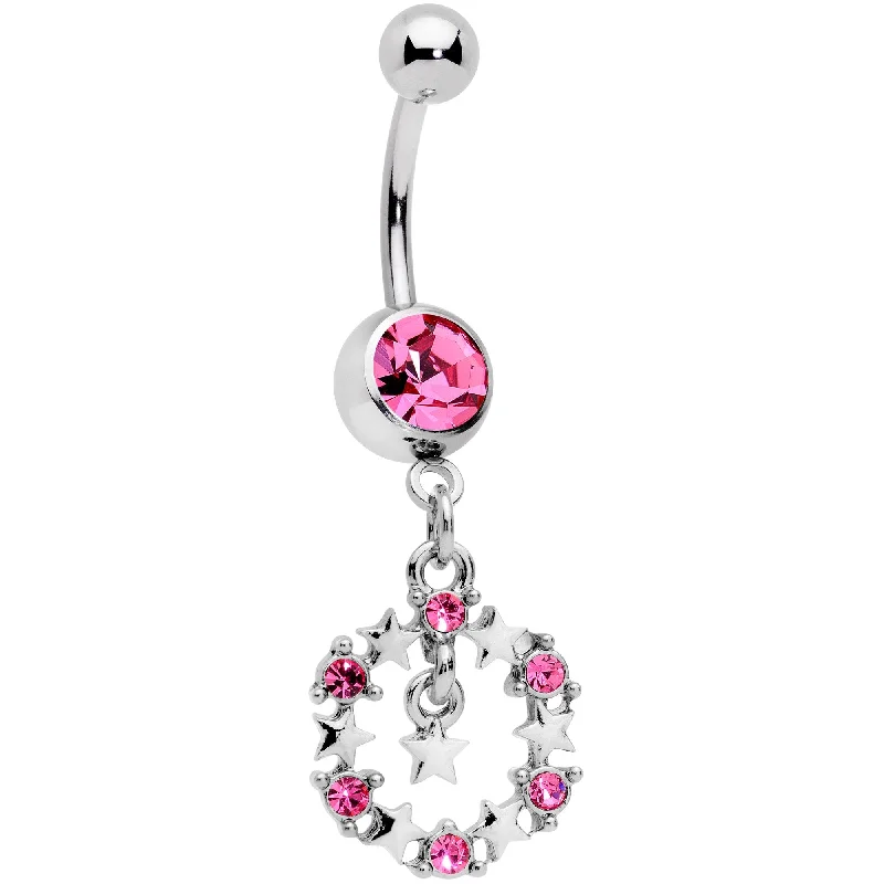 Custom Belly Rings for Unique Appeal -Pink Gem Constellation of Stars Dangle Belly Ring Custom Belly Rings for Unique Appeal -Pink Gem Constellation of Stars Dangle Belly Ring