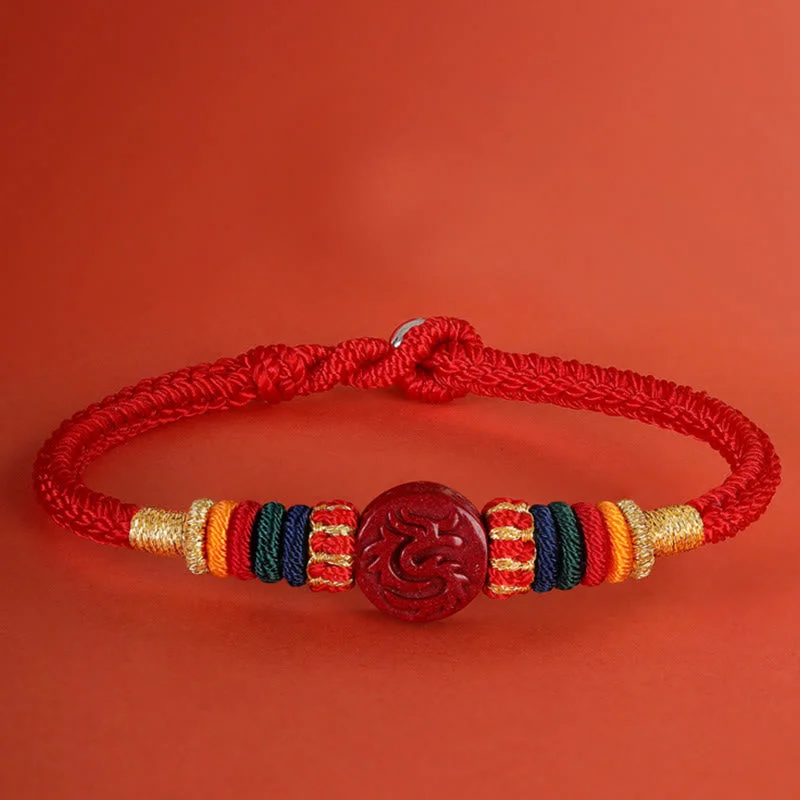 Elegant Bangles for Women with Precious Stones-Buddha Stones Year of the Dragon 925 Sterling Silver Chinese Zodiac Cinnabar Auspicious Matches Blessing Bracelet