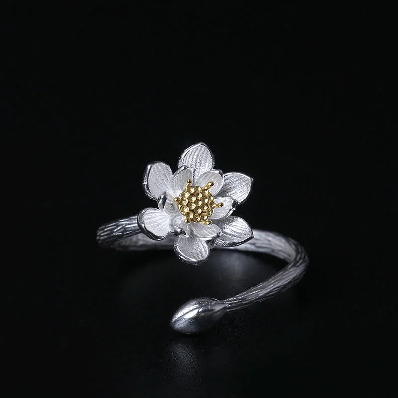 Chic Women's Rings for Fashion-Forward Looks-Buddha Stones 925 Sterling Silver Lotus Flower Blessing Ring Chic Women's Rings for Fashion-Forward Looks-Buddha Stones 925 Sterling Silver Lotus Flower Blessing Ring