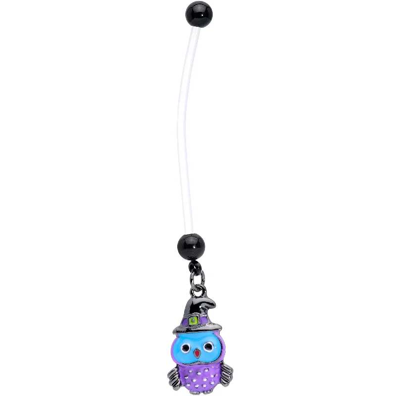 Belly Rings with Stone Detailing for Bold Looks -Clear Bioplast Blue Purple Witch Owl Dangle Pregnancy Belly Ring Belly Rings with Stone Detailing for Bold Looks -Clear Bioplast Blue Purple Witch Owl Dangle Pregnancy Belly Ring
