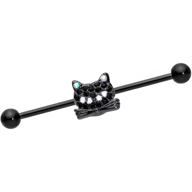 Women's Earrings – Elegant Designs for Every Personality--14 Gauge Black Aurora Gem Black Cat Industrial Barbell 38mm