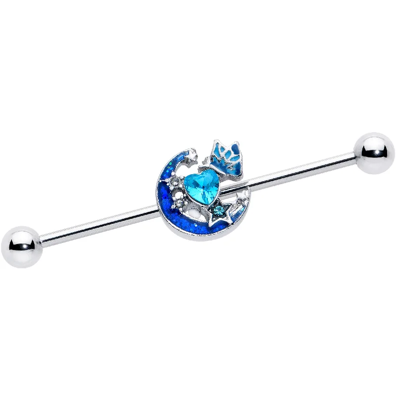 Women's Earrings – Elegant Designs for Every Personality--14 Gauge Blue CZ Gem Butterfly Love Heart Industrial Barbell 38mm