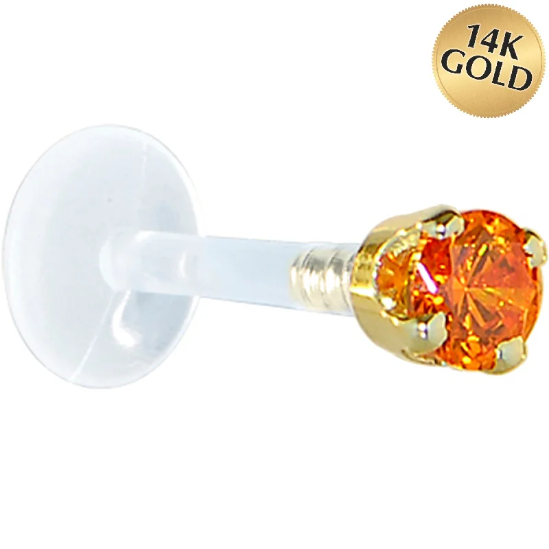 Women's Earrings – Elegant Designs for Every Personality--16 Gauge 1/4 Solid 14KT Yellow Gold 3mm Orange Cubic Zirconia Bioplast Tragus Earring Stud Women's Earrings – Elegant Designs for Every Personality--16 Gauge 1/4 Solid 14KT Yellow Gold 3mm Orange Cubic Zirconia Bioplast Tragus Earring Stud