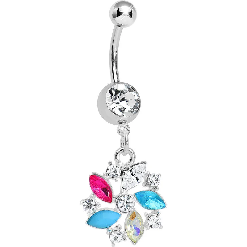 Unique Belly Rings with Sparkling Details -Clear Gem Americana Pinwheel Dangle Belly Ring Unique Belly Rings with Sparkling Details -Clear Gem Americana Pinwheel Dangle Belly Ring