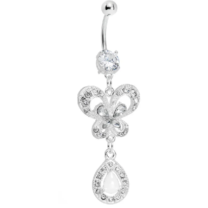 Belly Rings with Stone Accents for Elegant Style -Crystalline Gem Butterfly Teardrop Belly Ring Belly Rings with Stone Accents for Elegant Style -Crystalline Gem Butterfly Teardrop Belly Ring