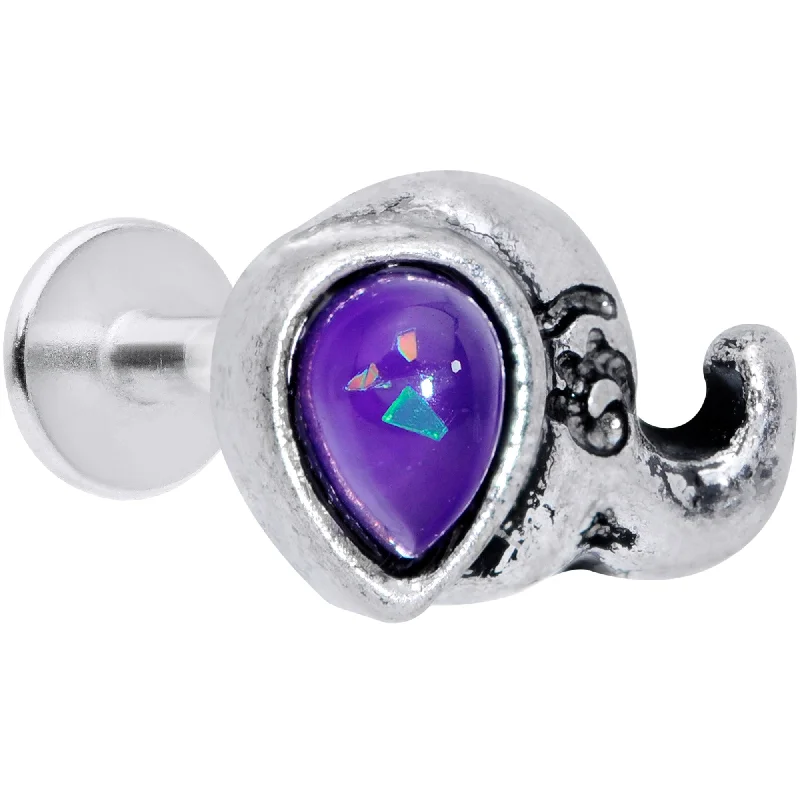 Comfortable and Sleek Lip Rings16 Gauge 5/16 Blue Faux Opal Elegant Elephant Labret Monroe Tragus