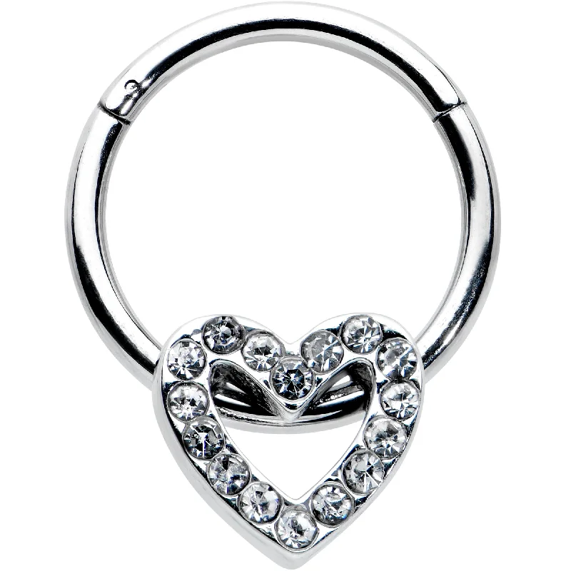 Designer Nose Rings for Every Fashion Lover -16 Gauge 3/8 Clear Gem Open Heart Valentine Hinged Segment Ring Designer Nose Rings for Every Fashion Lover -16 Gauge 3/8 Clear Gem Open Heart Valentine Hinged Segment Ring