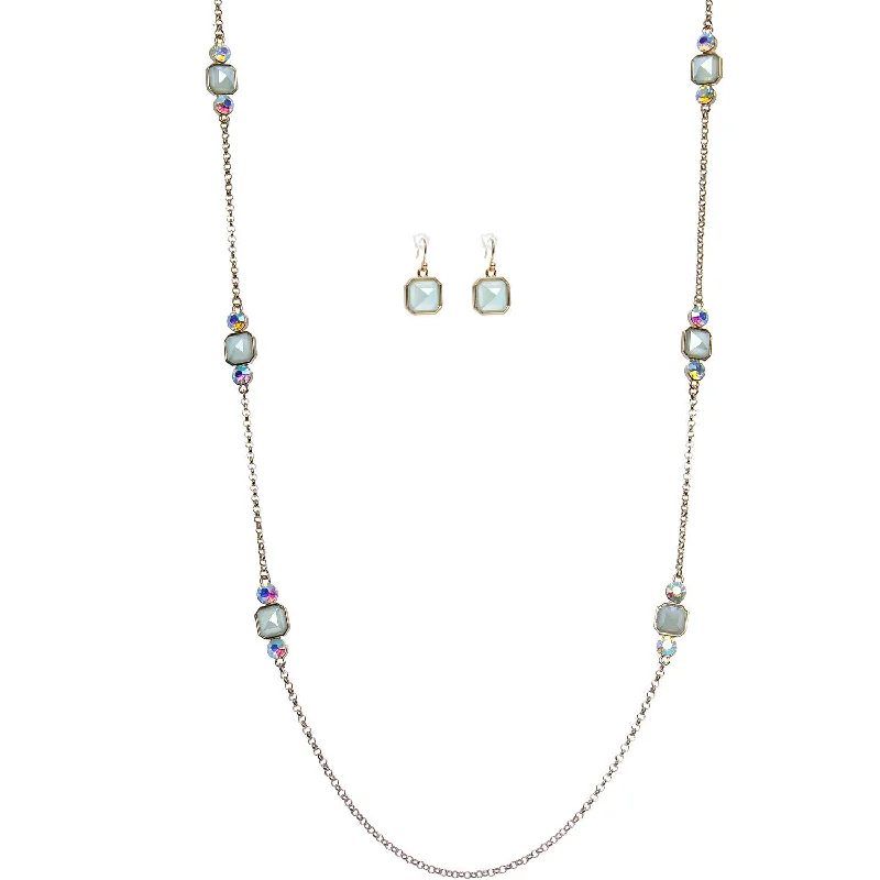 Women's Earrings – Elegant Designs for Every Personality--Aurora Gem Mint Green Octagon Faux Stone Dangle Earrings Necklace Set